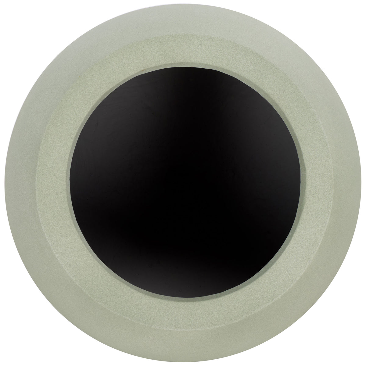 The sage planter's thick circular rim frames a dark, generous planting space. || PAT1518E || top_studio
