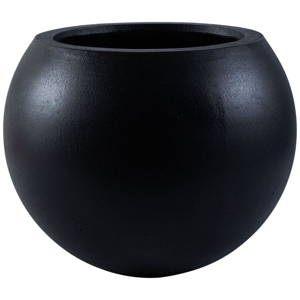 Large black orb planter makes a bold statement with its smooth curves and generous opening. || PAT1519A || front_studio