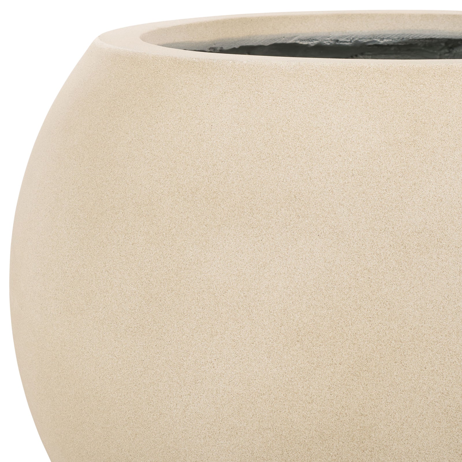 The large beige planter has a gently rounded wall and wide, subtly textured rim. || PAT1519B || detail_studio