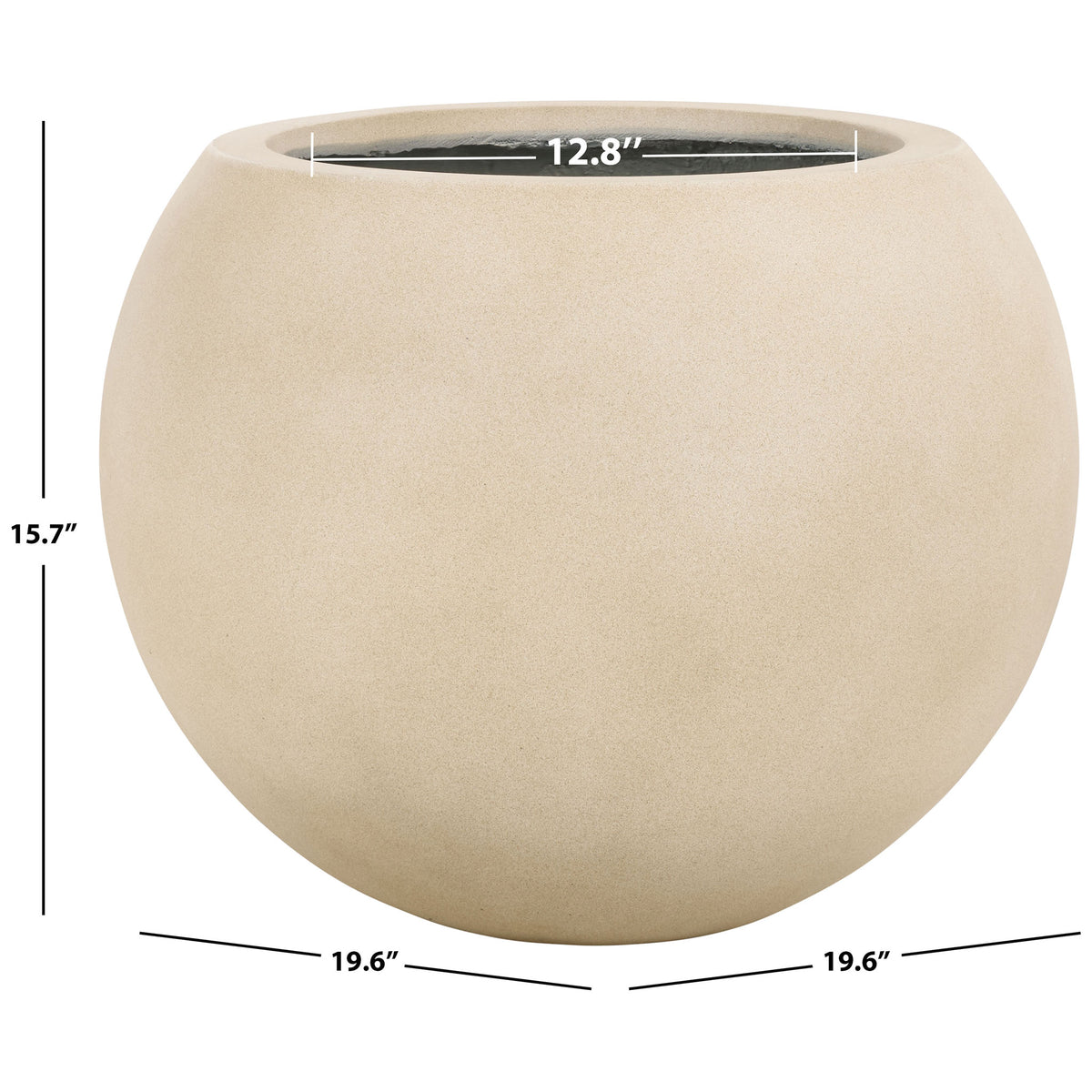 Large beige planter measures 19.6 inches wide and 15.7 inches high, with a 12.8-inch opening.