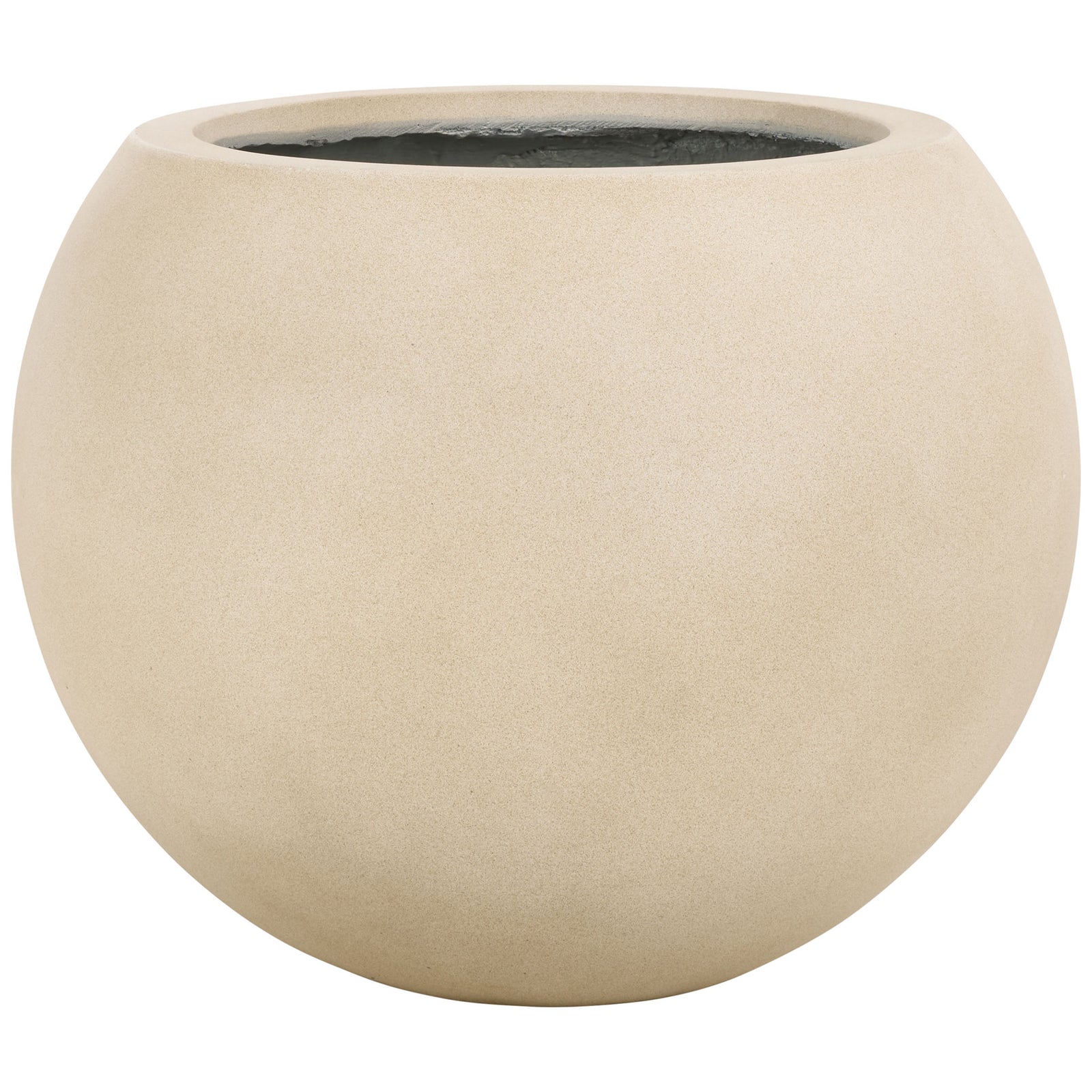 Generously sized beige planter pairs a soft, sandy finish with a sculptural round profile. || PAT1519B || front_studio