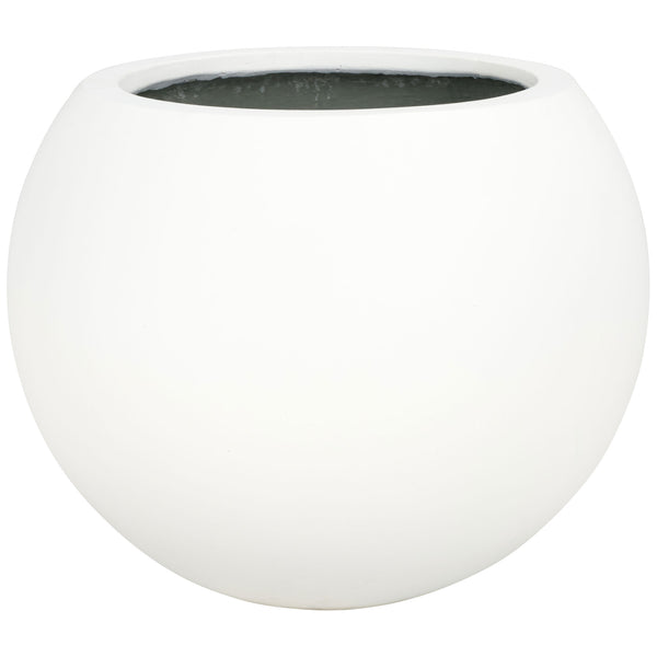 Large white planter highlights flowing round curves and a wide planting opening. || PAT1519C || front_studio