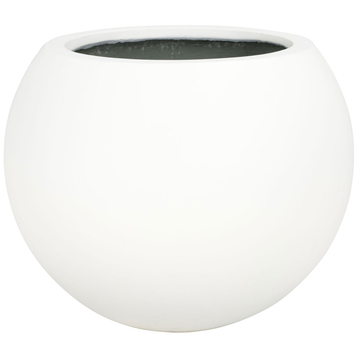 Large white planter highlights flowing round curves and a wide planting opening. || PAT1519C || front_studio