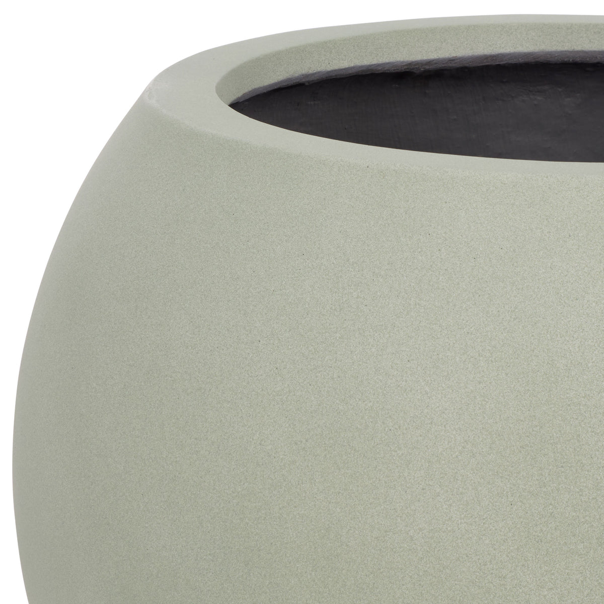 A thick sage-colored rim tops the large planter's quietly textured, rounded body. || PAT1519E || detail_studio