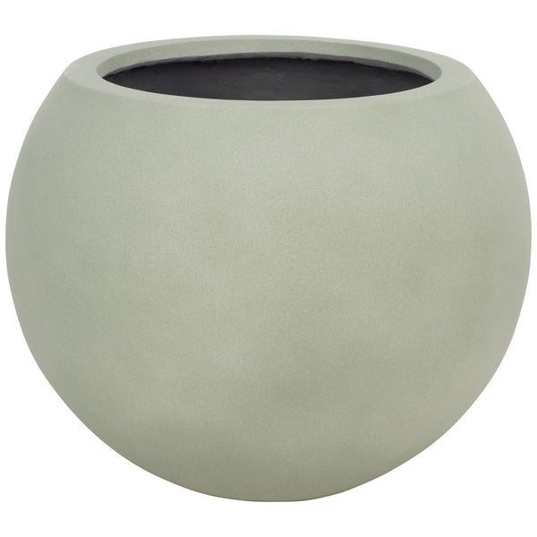 Spacious sage orb planter pairs a calm green tone with a broad planting opening. || PAT1519E || front_studio