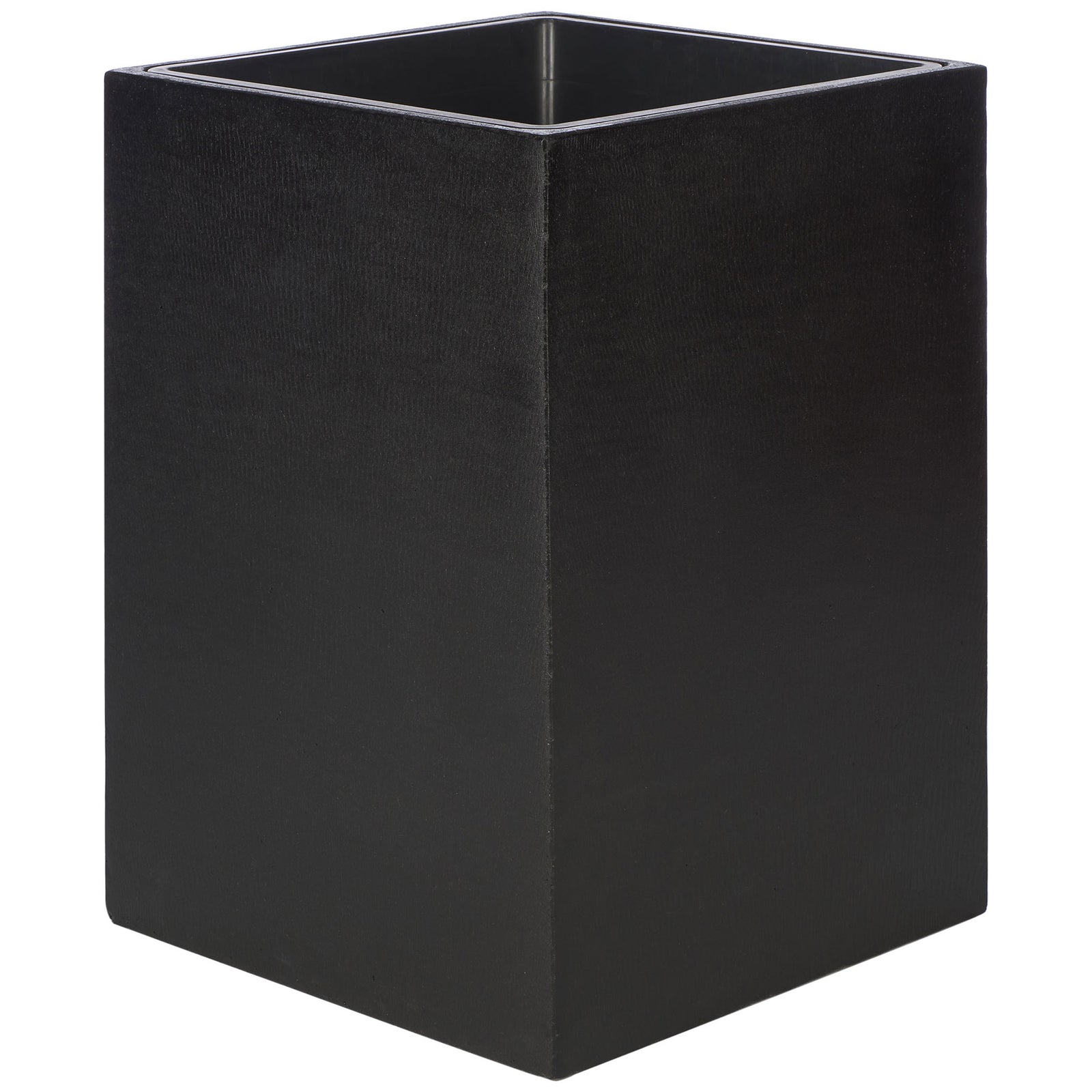 Bold black surfaces meet at a crisp corner, giving this tall square planter sculptural appeal. || PAT1521A || front_angle_studio