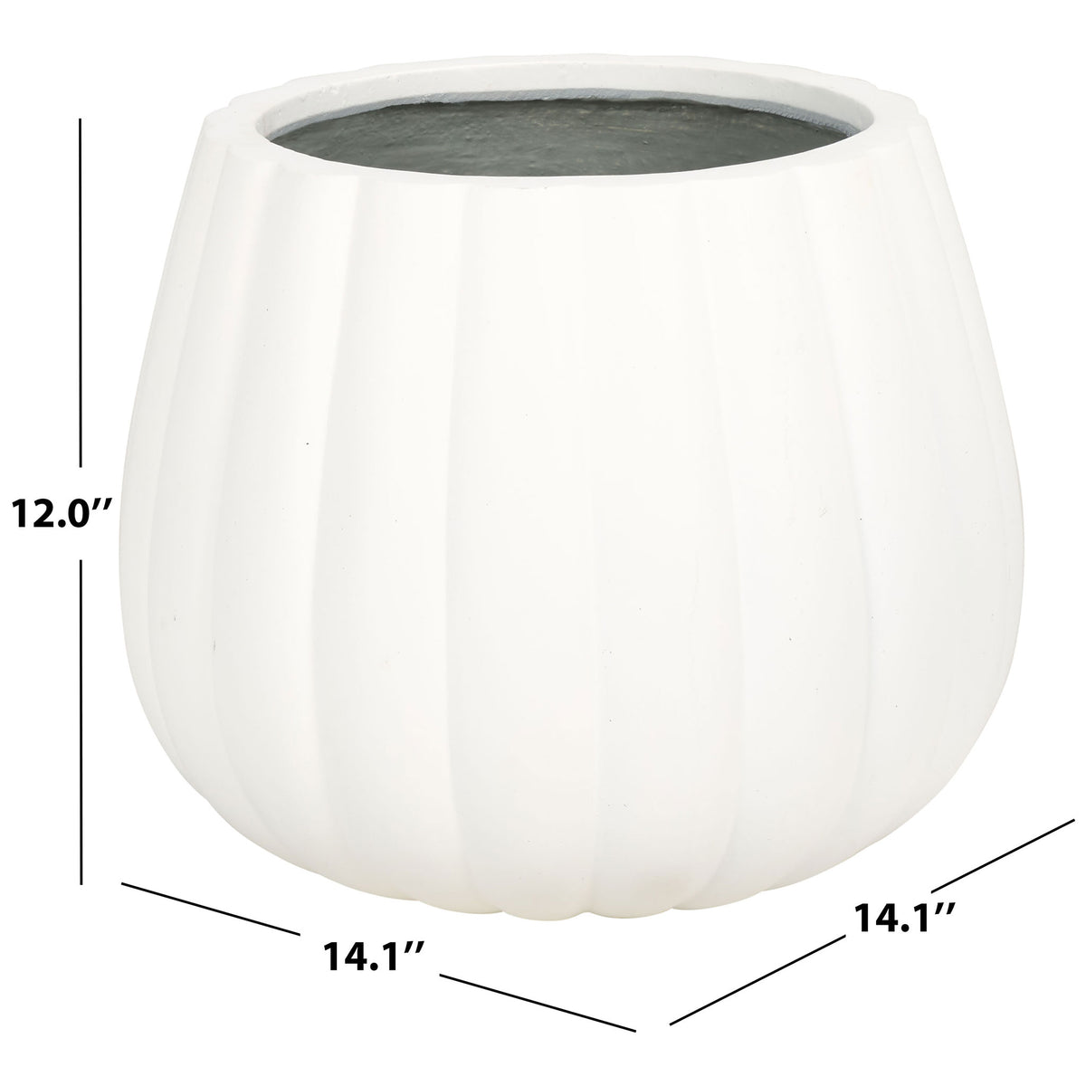White fluted planter measures 14.1 inches wide and 12 inches high || PAT1522C || dimension_studio
