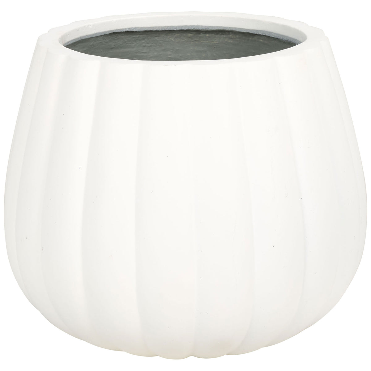 White planter combines softly rounded sides with subtle pumpkin-inspired fluting || PAT1522C || front_studio