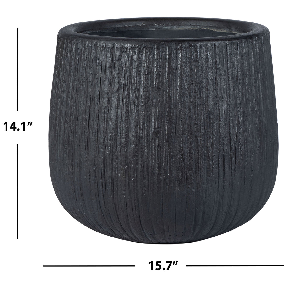 The rounded black planter stands 14.1 inches high and measures 15.7 inches across || PAT1523A || dimension_studio