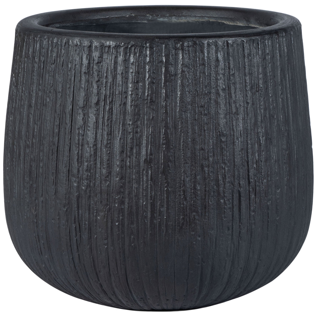 Vertical bark-like grooves and a rounded black silhouette give this planter an organic feel || PAT1523A || front_studio