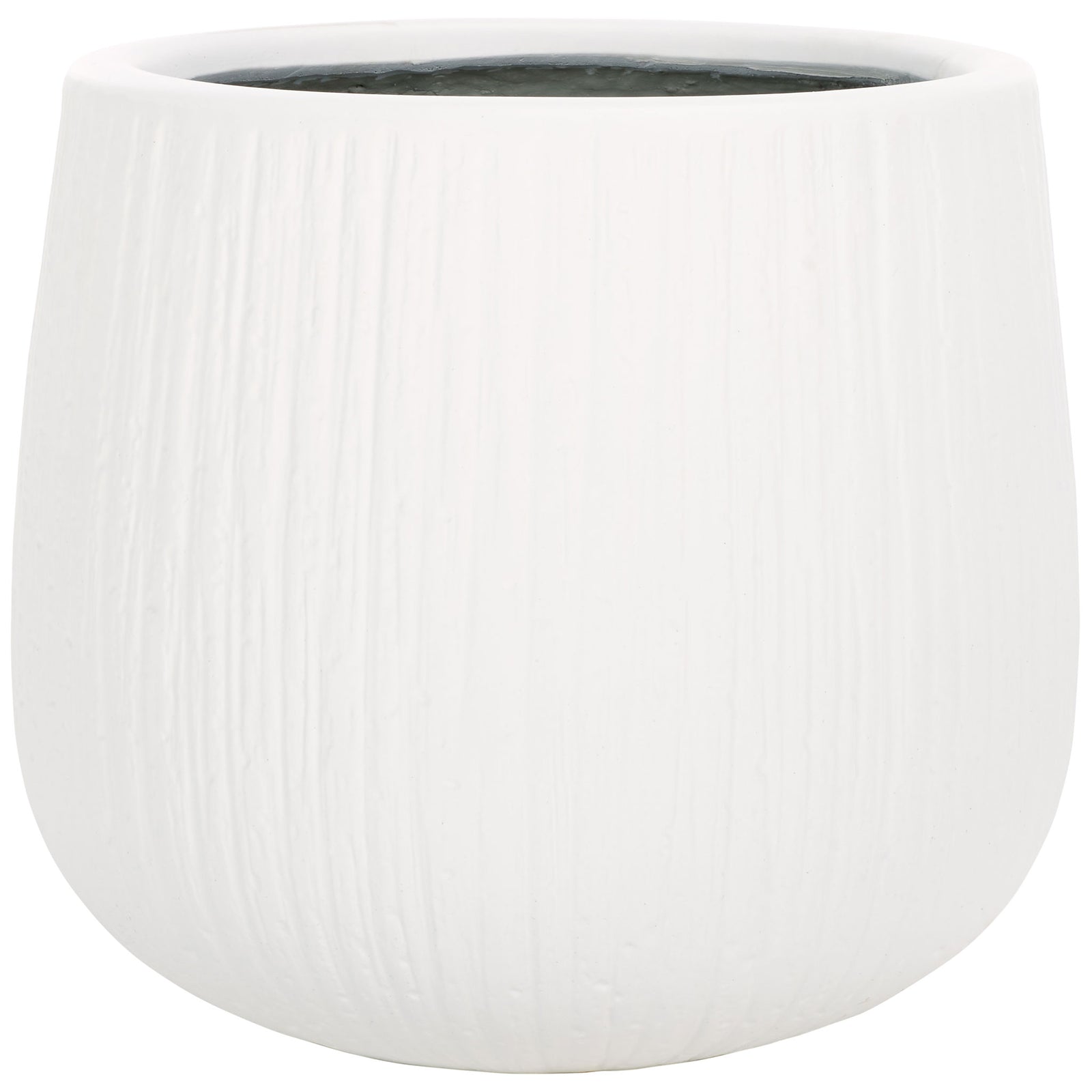 A bright white finish and gentle vertical grooves soften this planter's rounded silhouette || PAT1523C || front_studio