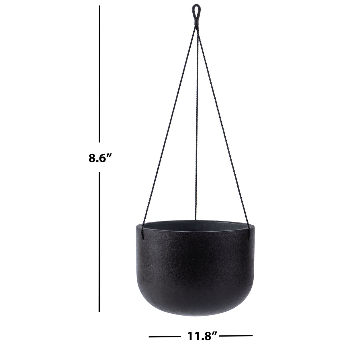 The black hanging bowl measures 11.8 inches wide and 8.6 inches high. || PAT1527A || dimension_studio