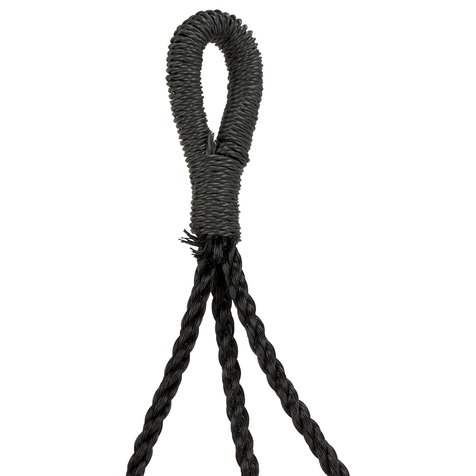 Three dark twisted cords join in a tightly wrapped hanging loop. || PAT1527C || detail_studio