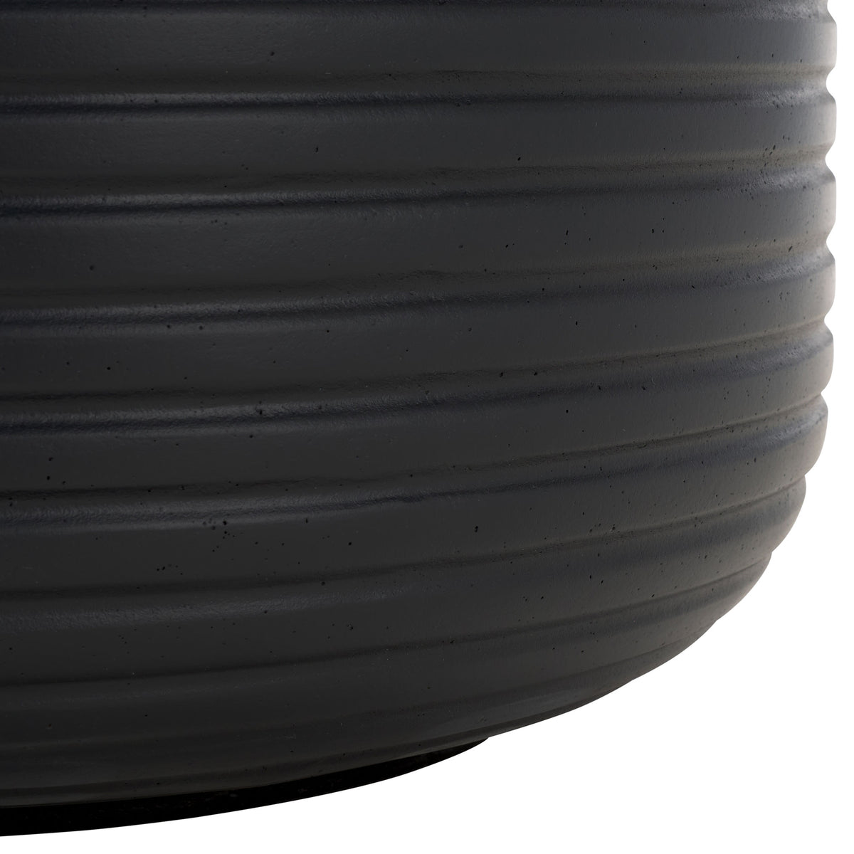 A gently curved black base anchors the planter's smooth, horizontally ribbed sides || PAT1530A-SET2 || leg_studio