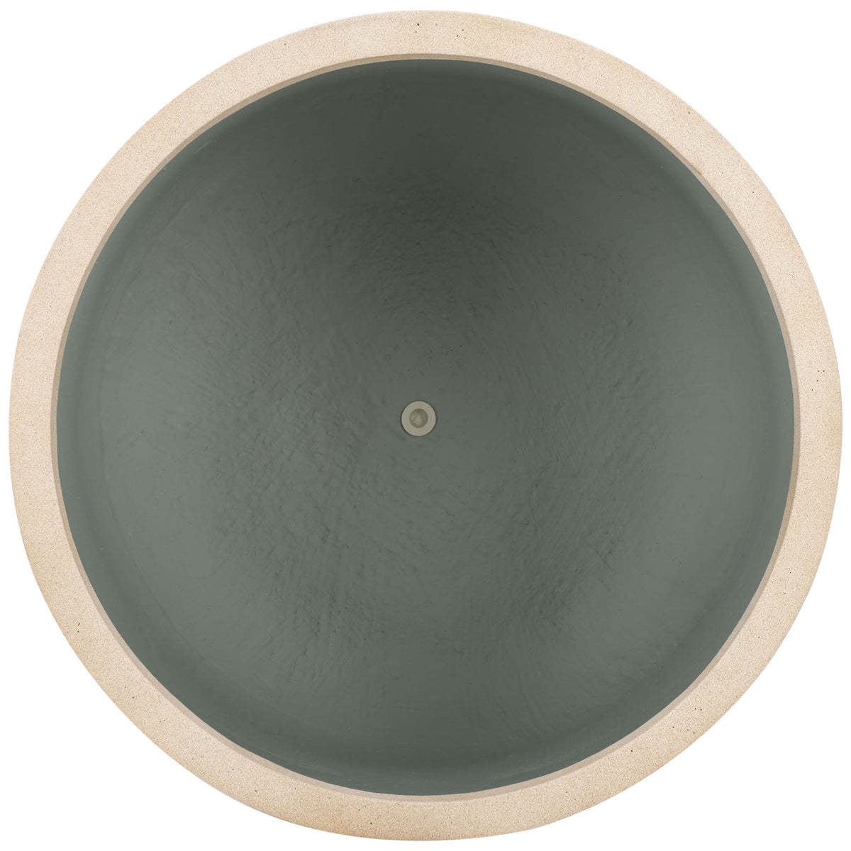 A broad beige rim frames a generous gray interior and a centered drainage opening || PAT1531B || top_studio