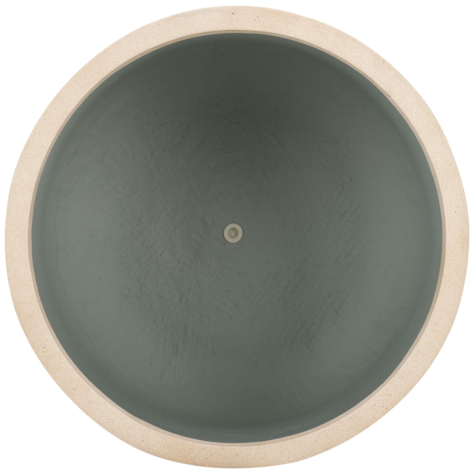 A broad beige rim frames a generous gray interior and a centered drainage opening || PAT1531B || top_studio