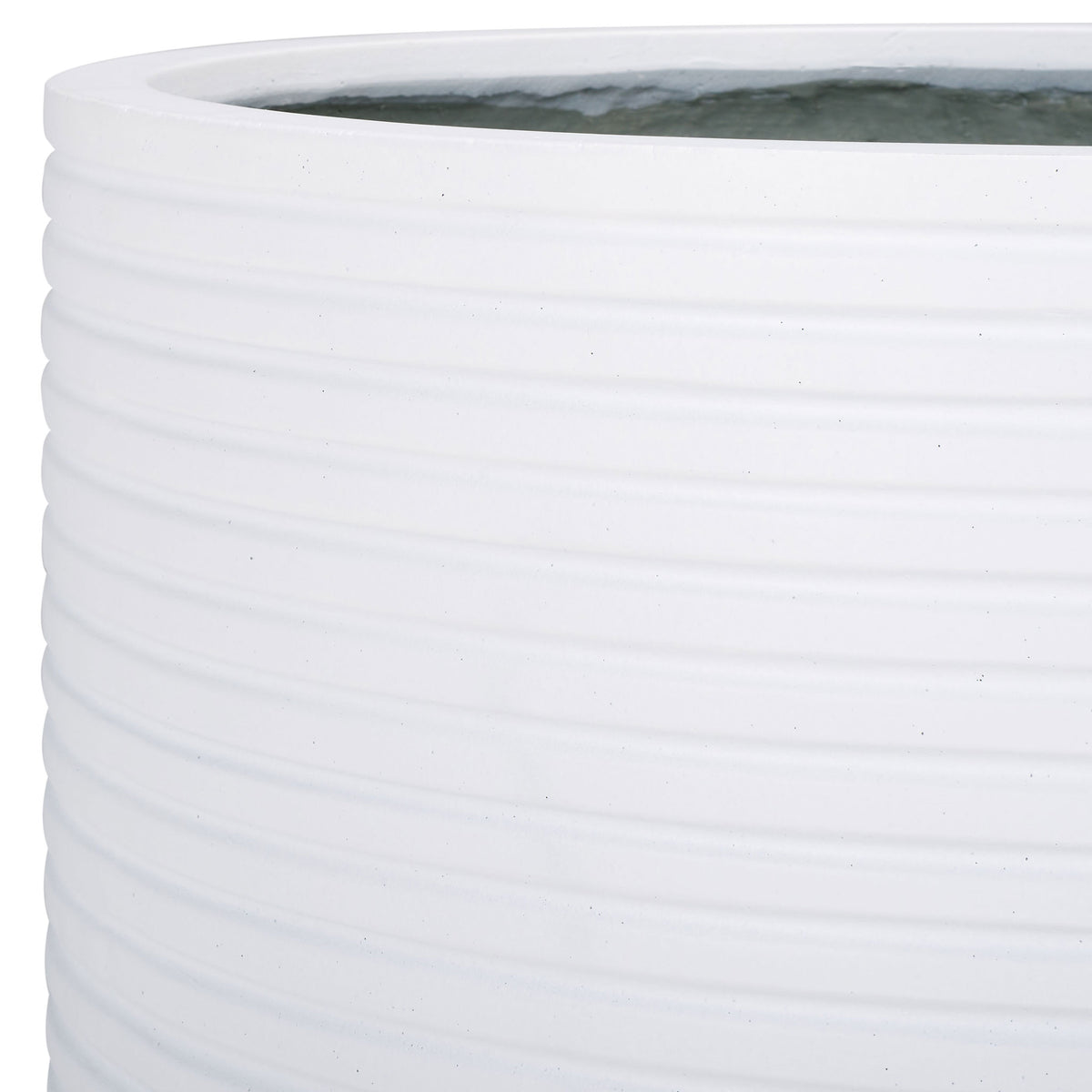 A smooth white rim crowns tightly spaced ribs and contrasts with the planter's gray interior || PAT1531C || detail_studio