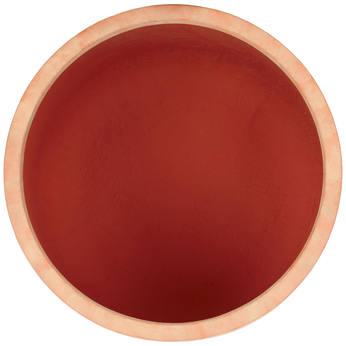 A broad terracotta rim surrounds a deep rust-red interior ready for abundant greenery || PAT1531D || top_studio