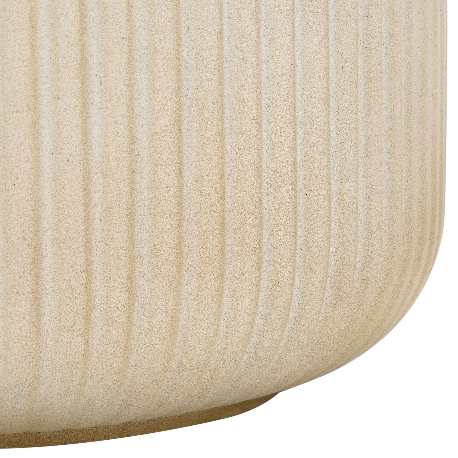 Fine beige fluting curves beneath the planter and meets a narrow, sturdy base. || PAT1532B-SET2 || leg_studio