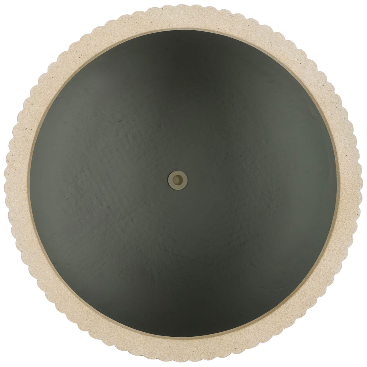 A scalloped beige rim surrounds a roomy charcoal-gray interior with a centered drain opening. || PAT1532B-SET2 || top_partial_studio