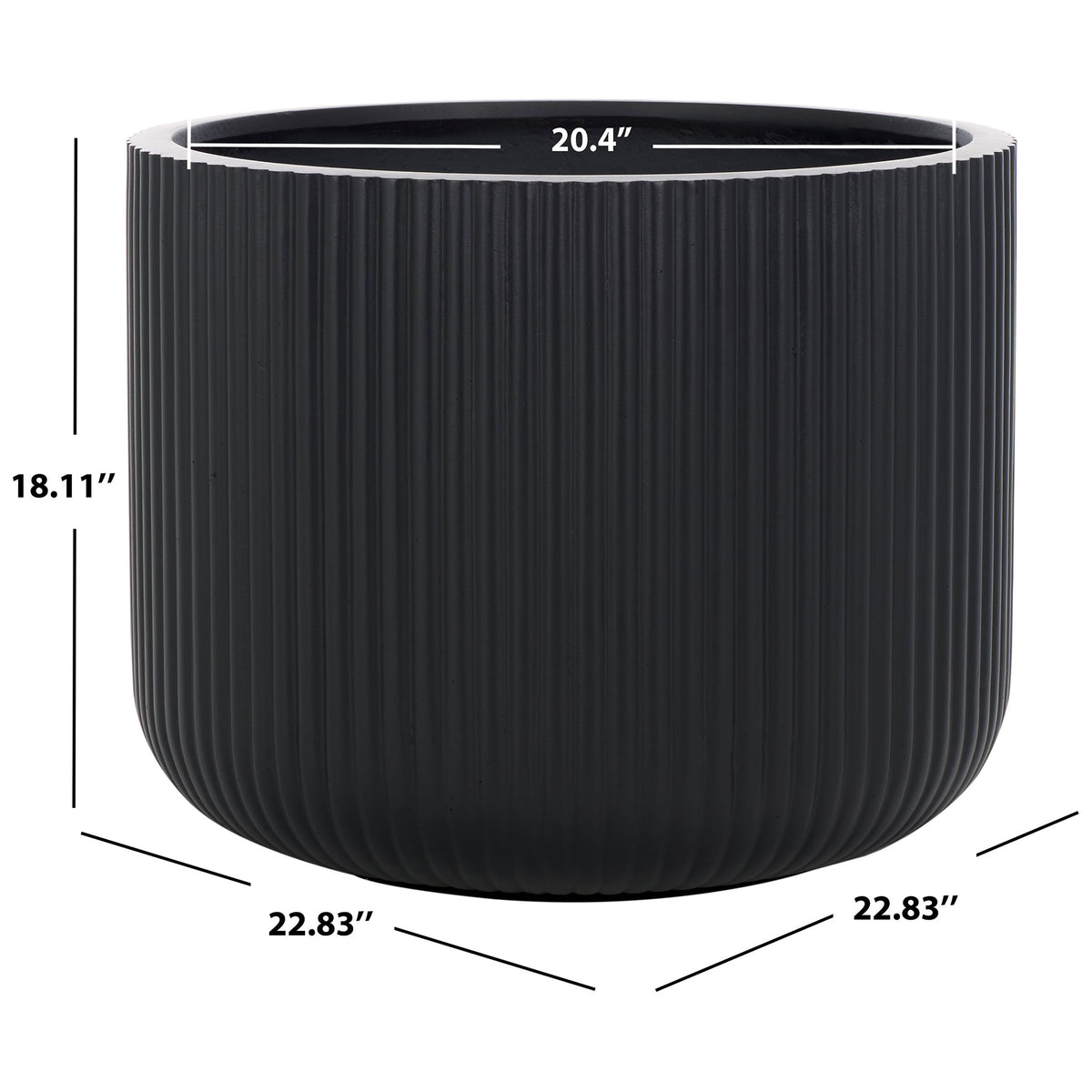 This black planter spans 22.83 inches across and stands 18.11 inches high for tall greenery. || PAT1533A || dimension_studio
