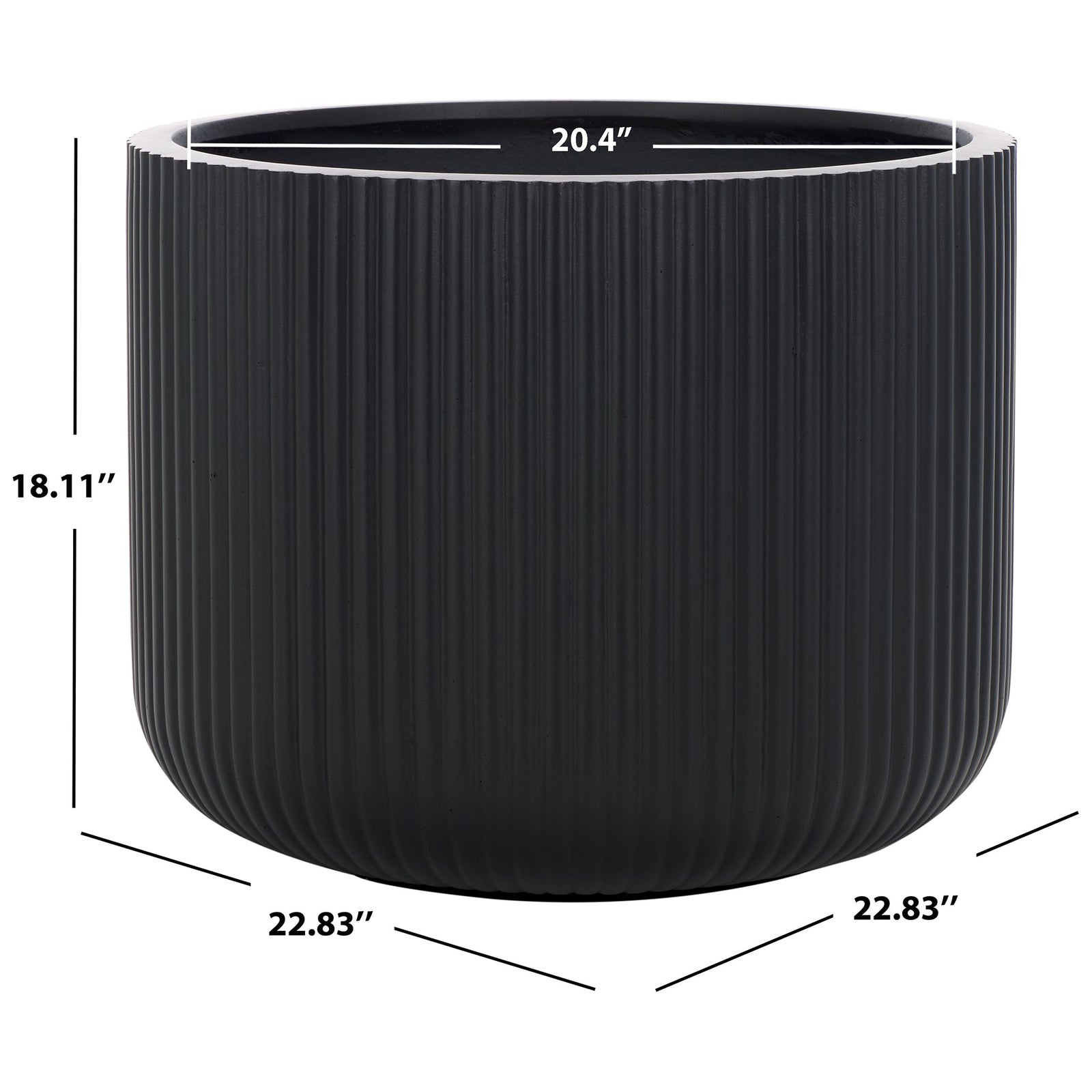 This black planter spans 22.83 inches across and stands 18.11 inches high for tall greenery. || PAT1533A || dimension_studio