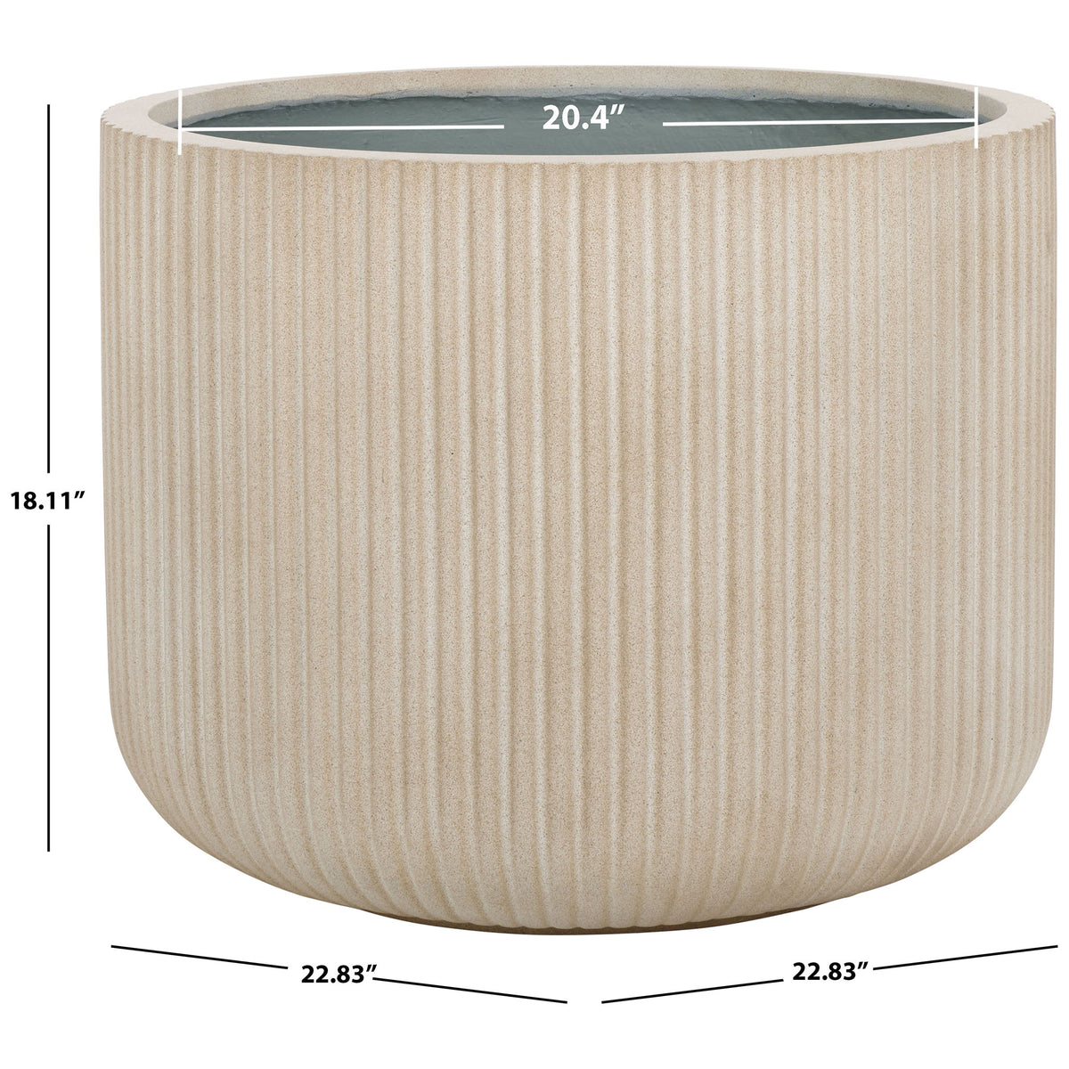 This large beige planter offers a 22.83-inch diameter and 18.11-inch height for substantial greenery. || PAT1533B || dimension_studio