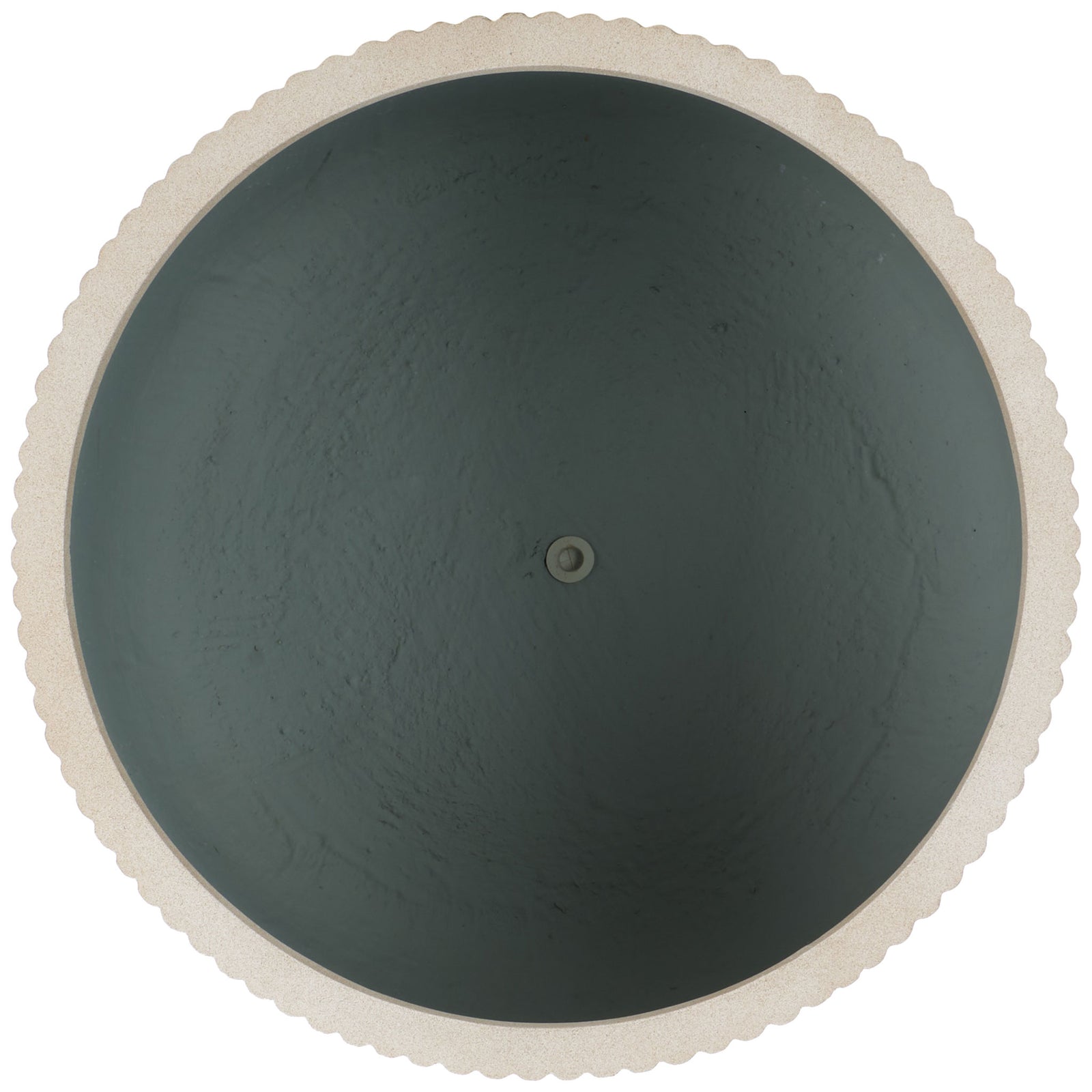 A wide beige rim outlines the dark planting cavity, with a drain opening at its center. || PAT1533B || top_studio