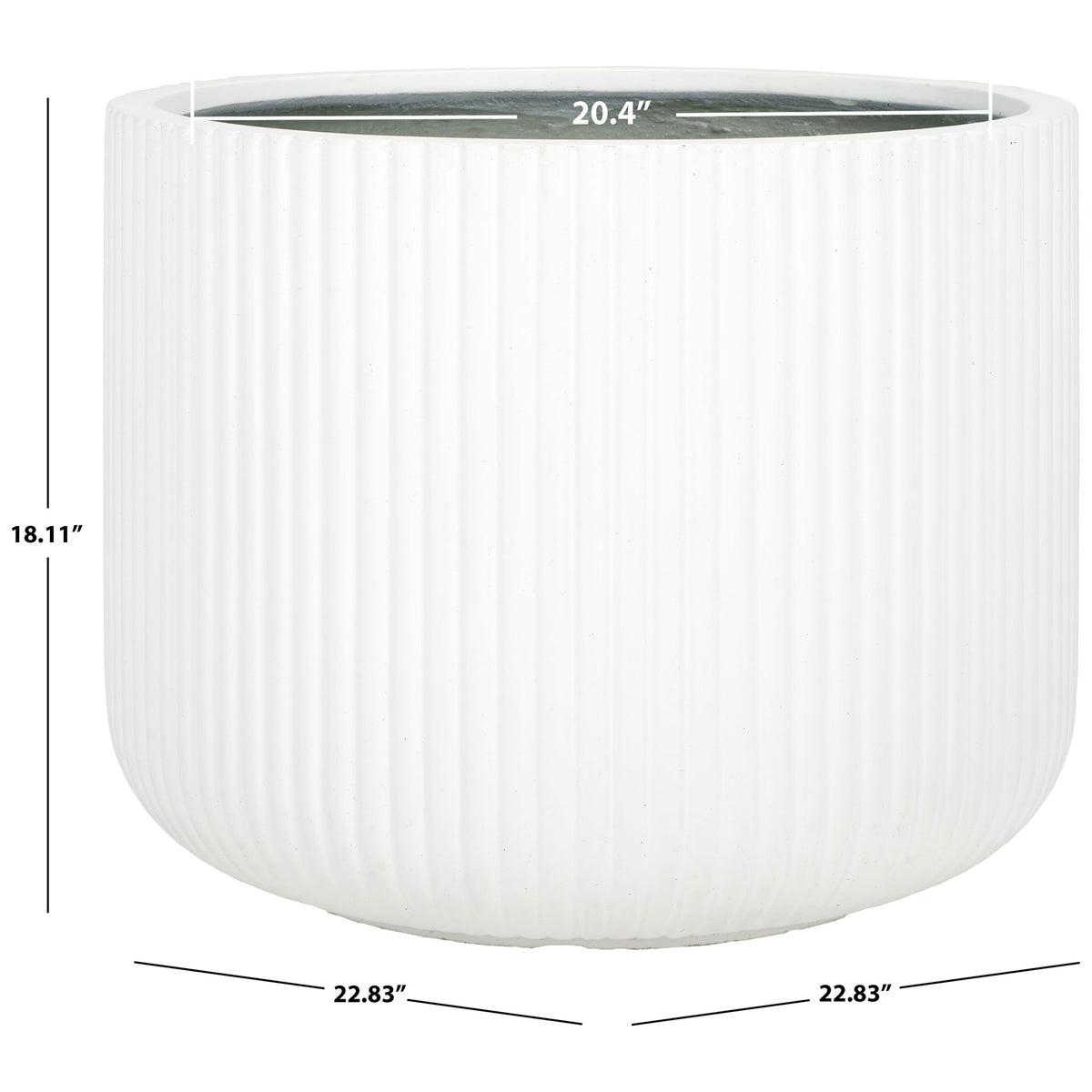 The white planter measures 22.83 inches across and 18.11 inches tall for abundant planting room. || PAT1533C || dimension_studio