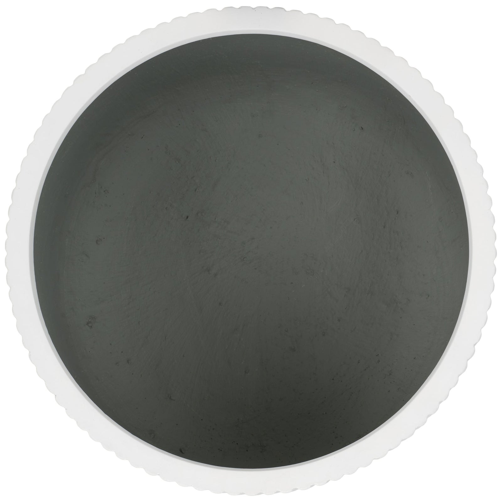 A softly scalloped white rim rings the planter's deep gray interior and spacious opening. || PAT1533C || top_studio
