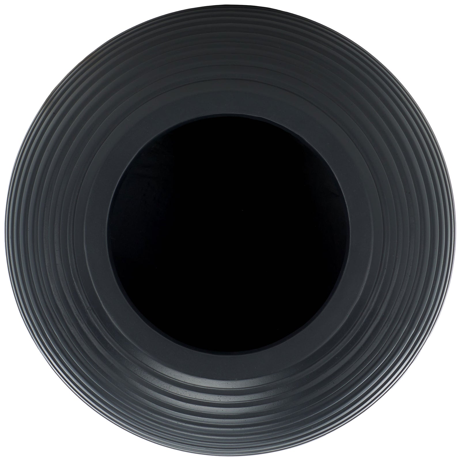 Circular black rim surrounds a roomy central opening and nested ridged rings. || PAT1534A || top_studio