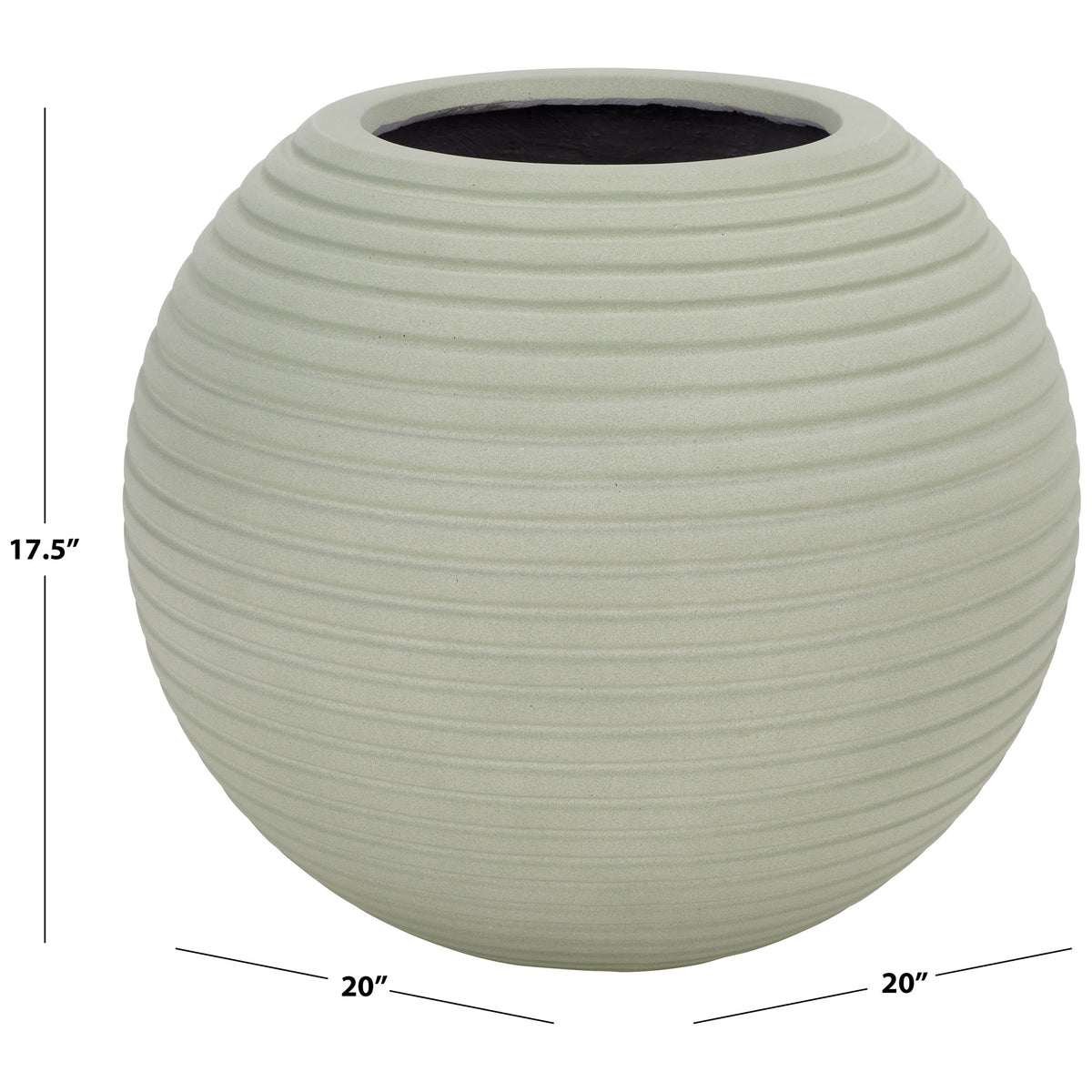 Sage ribbed planter measures about 20 inches across and 17.5 inches high. || PAT1534E || dimension_studio