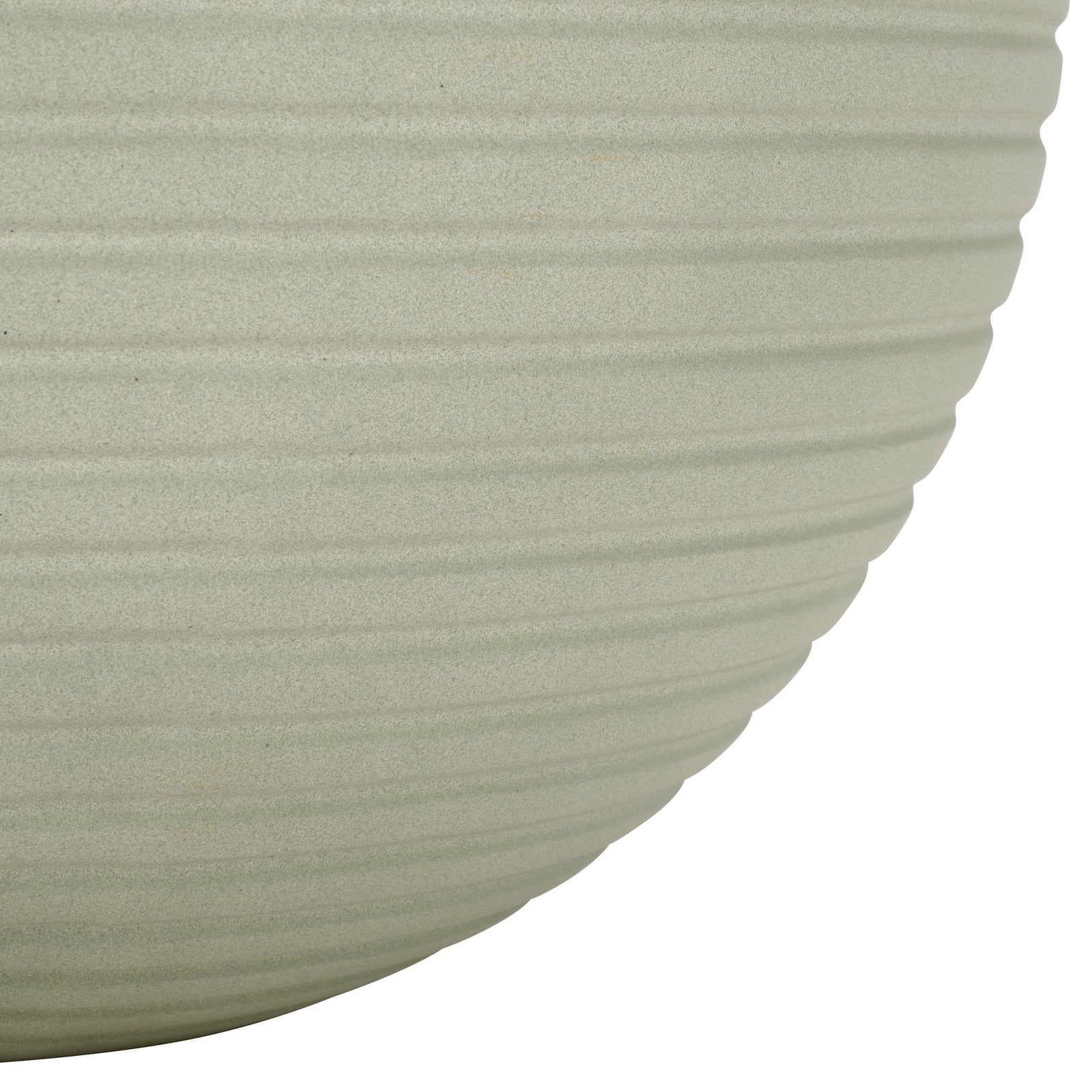 Sage planter's lower curve narrows into a rounded base beneath its fine ribbing. || PAT1534E || leg_studio