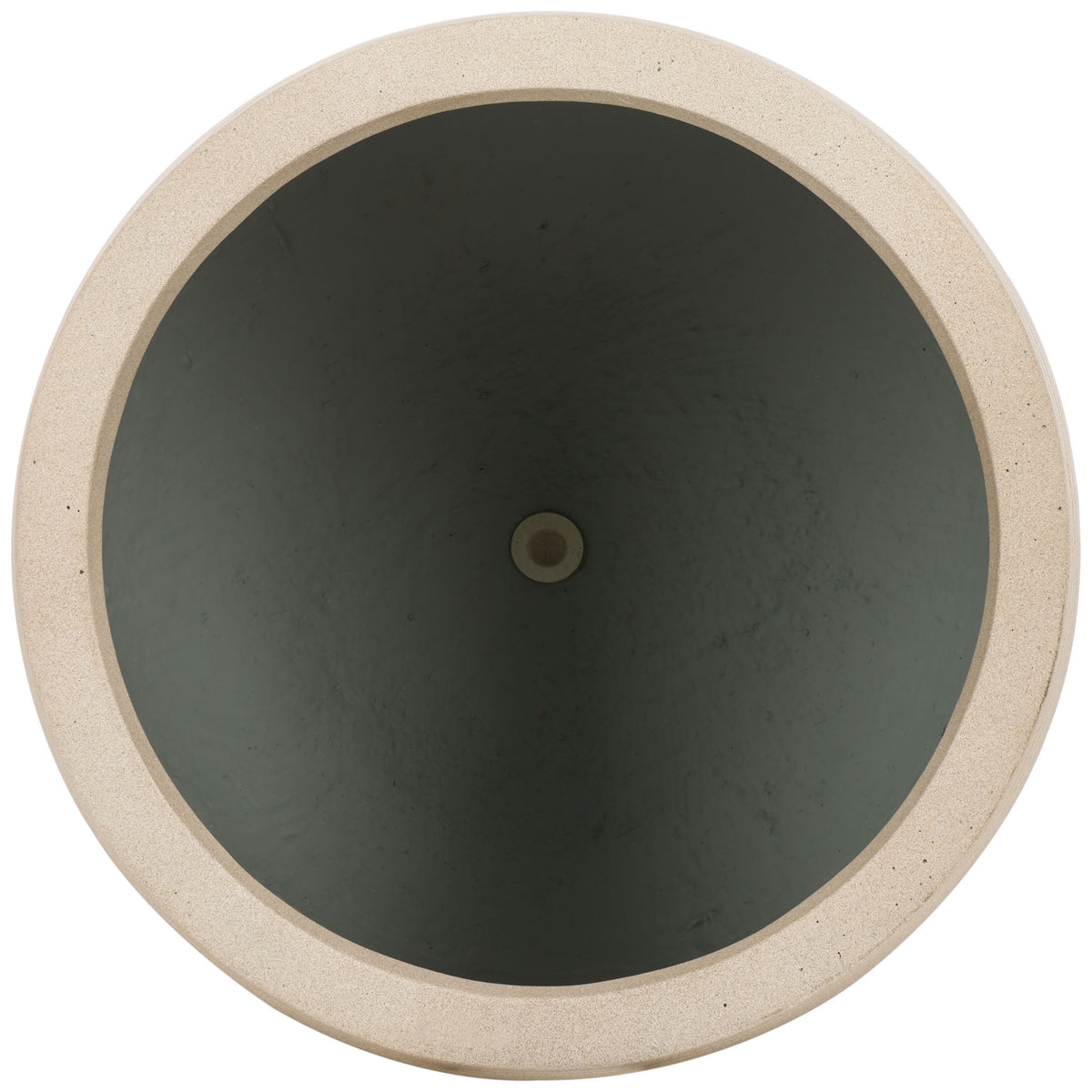 A beige rim frames the planter's deep interior and visible drainage opening || PAT1535B-SET2 || top_partial_studio
