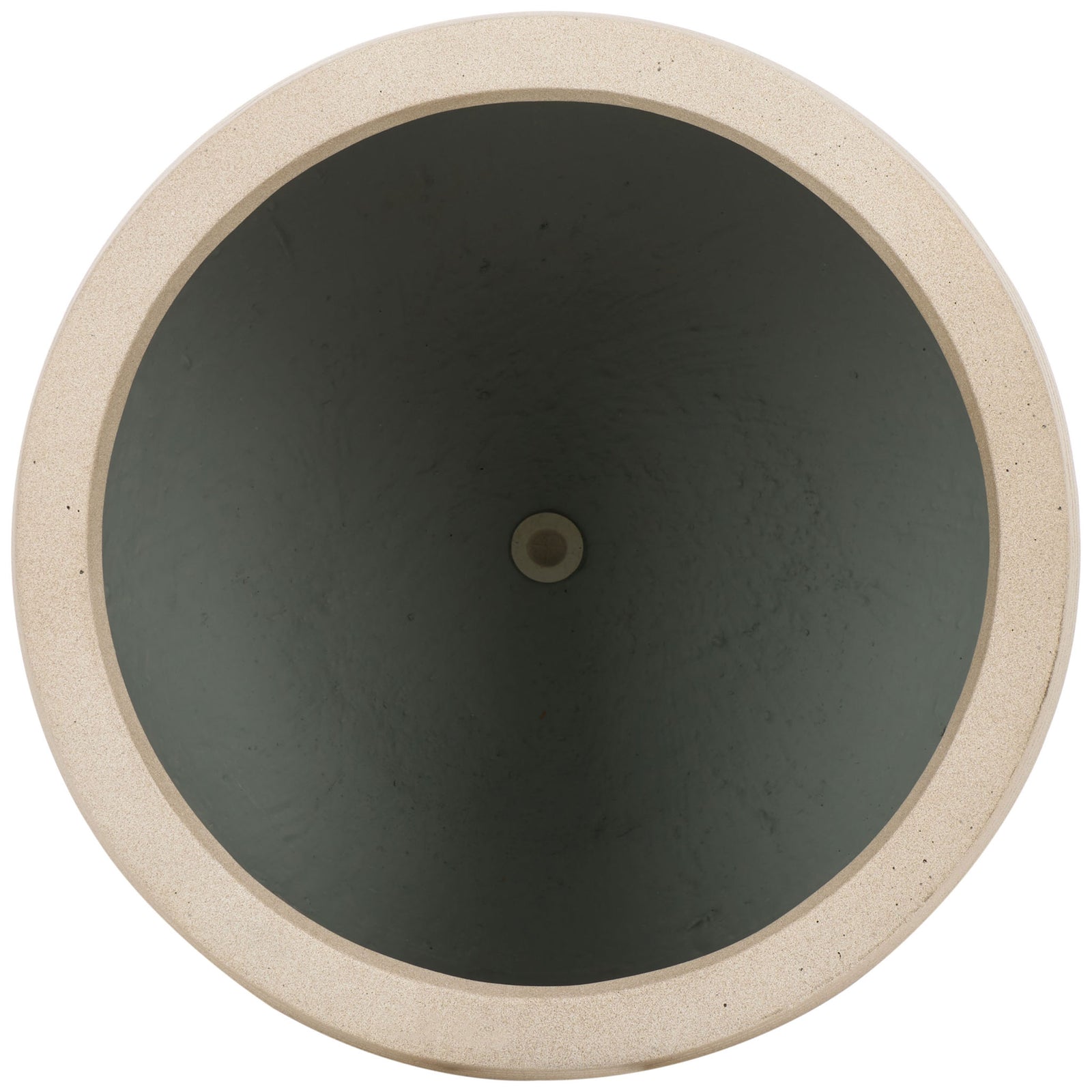 A beige rim frames the planter's deep interior and visible drainage opening || PAT1535B-SET2 || top_partial_studio