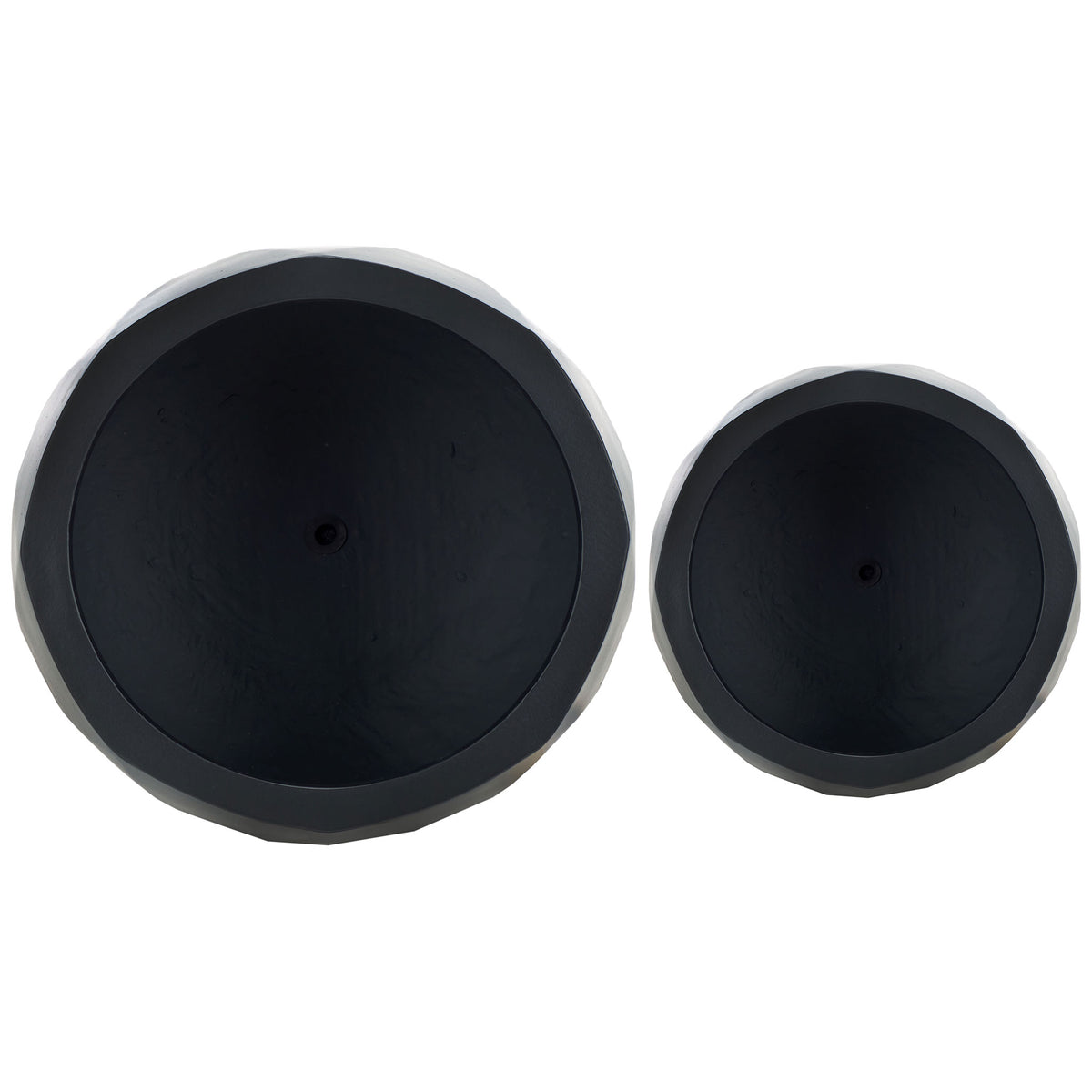 Both black planters have wide openings and drainage holes for thriving plants. || PAT1536A-SET2 || top_studio