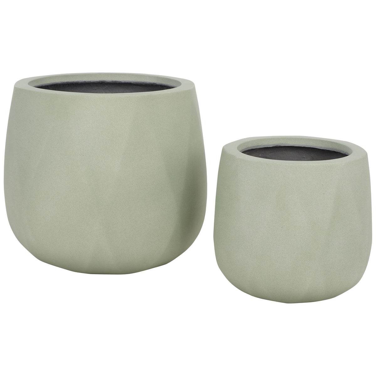Two rounded sage planters bring calming color to plant displays. || PAT1536E-SET2 || front_studio