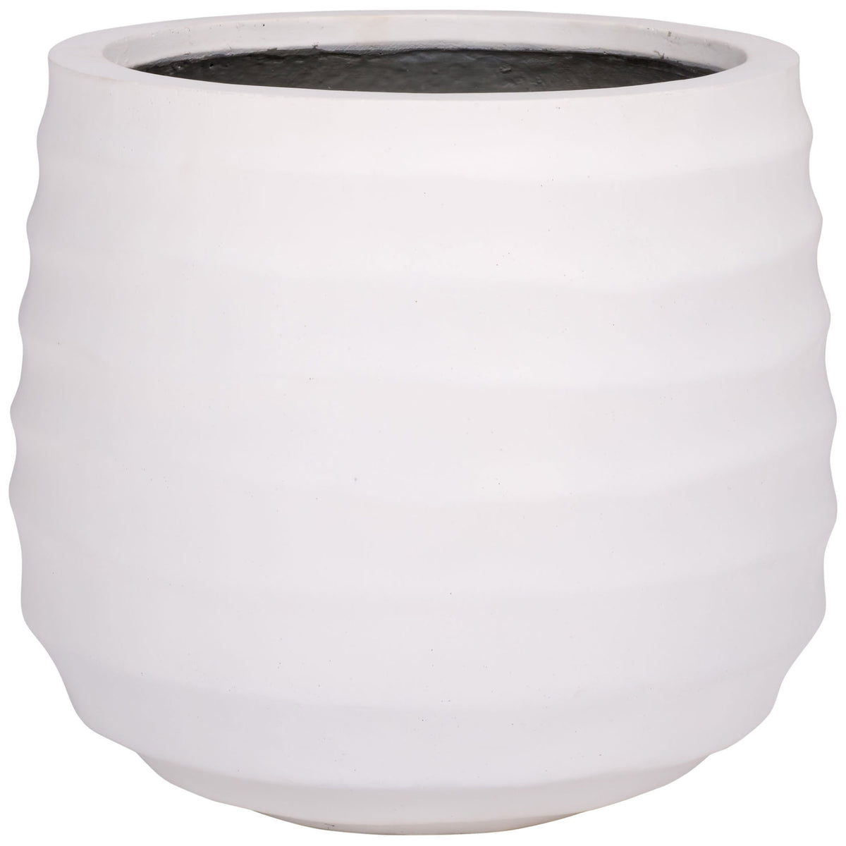 A white planter brings a crisp finish to a rounded form with softly rippled sides. || PAT1542C || front_studio