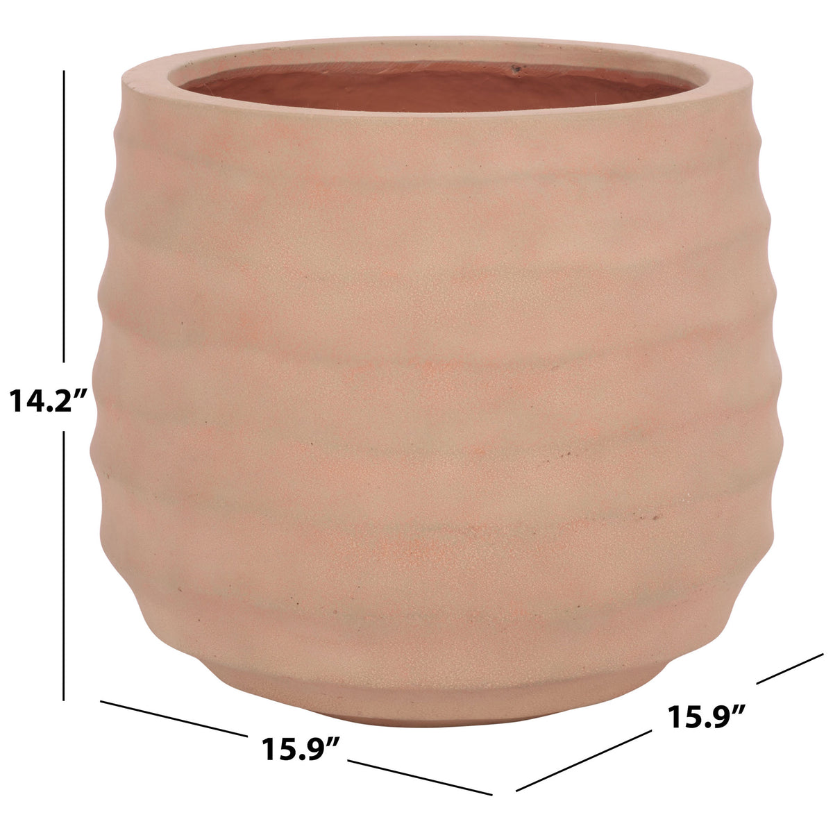 This terracotta planter measures 15.9 inches wide and 14.2 inches high. || PAT1542D || dimension_studio