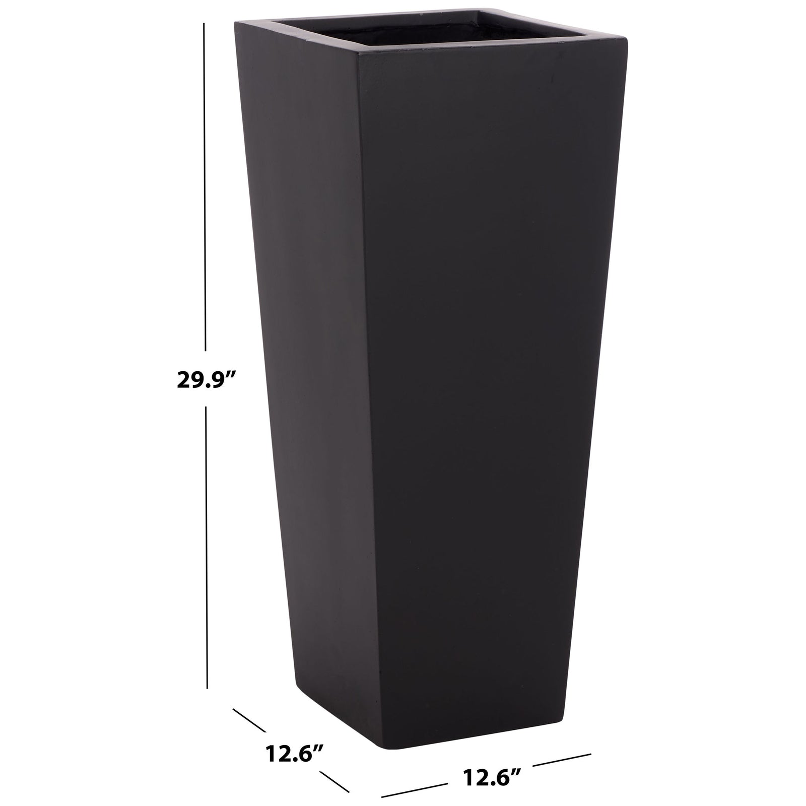This black square planter stands 29.9 inches tall and measures 12.6 inches wide and deep. || PAT1543A || dimension_studio