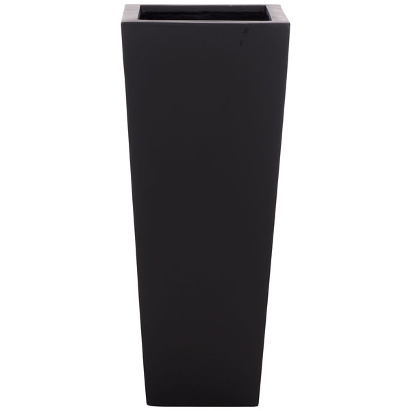 A tall black planter pairs a crisp square opening with clean sides that taper toward the base. || PAT1543A || front_studio