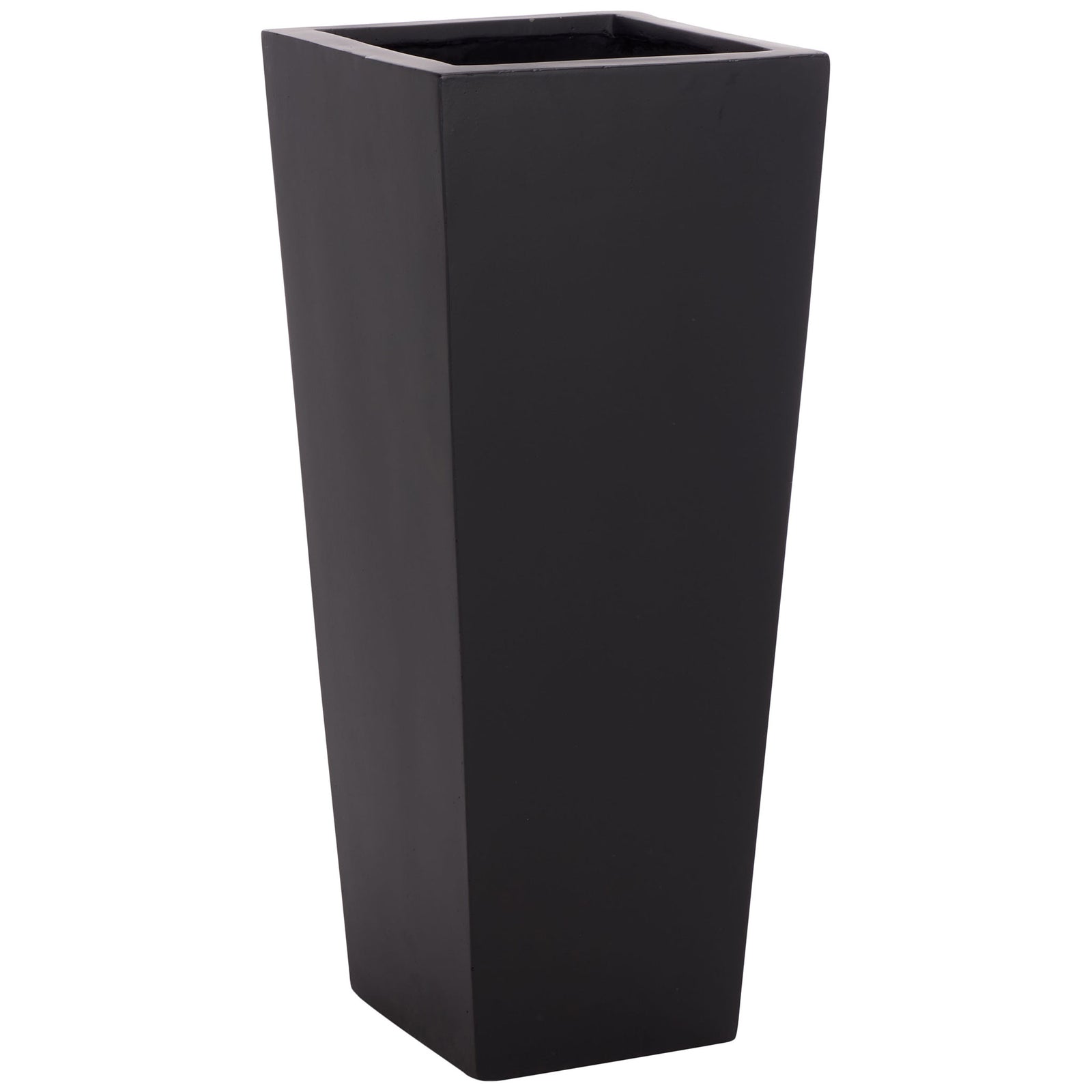 A dark, smooth finish lends modern contrast to the tall planter's flared square silhouette. || PAT1543A || front_angle_studio