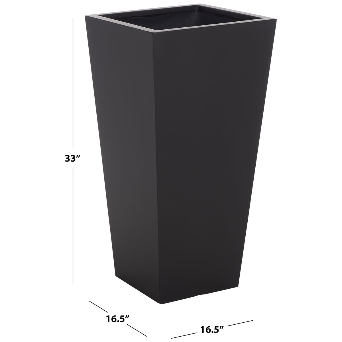 This large black planter measures 16.5 inches wide and deep and stands 33 inches tall. || PAT1544A || dimension_studio