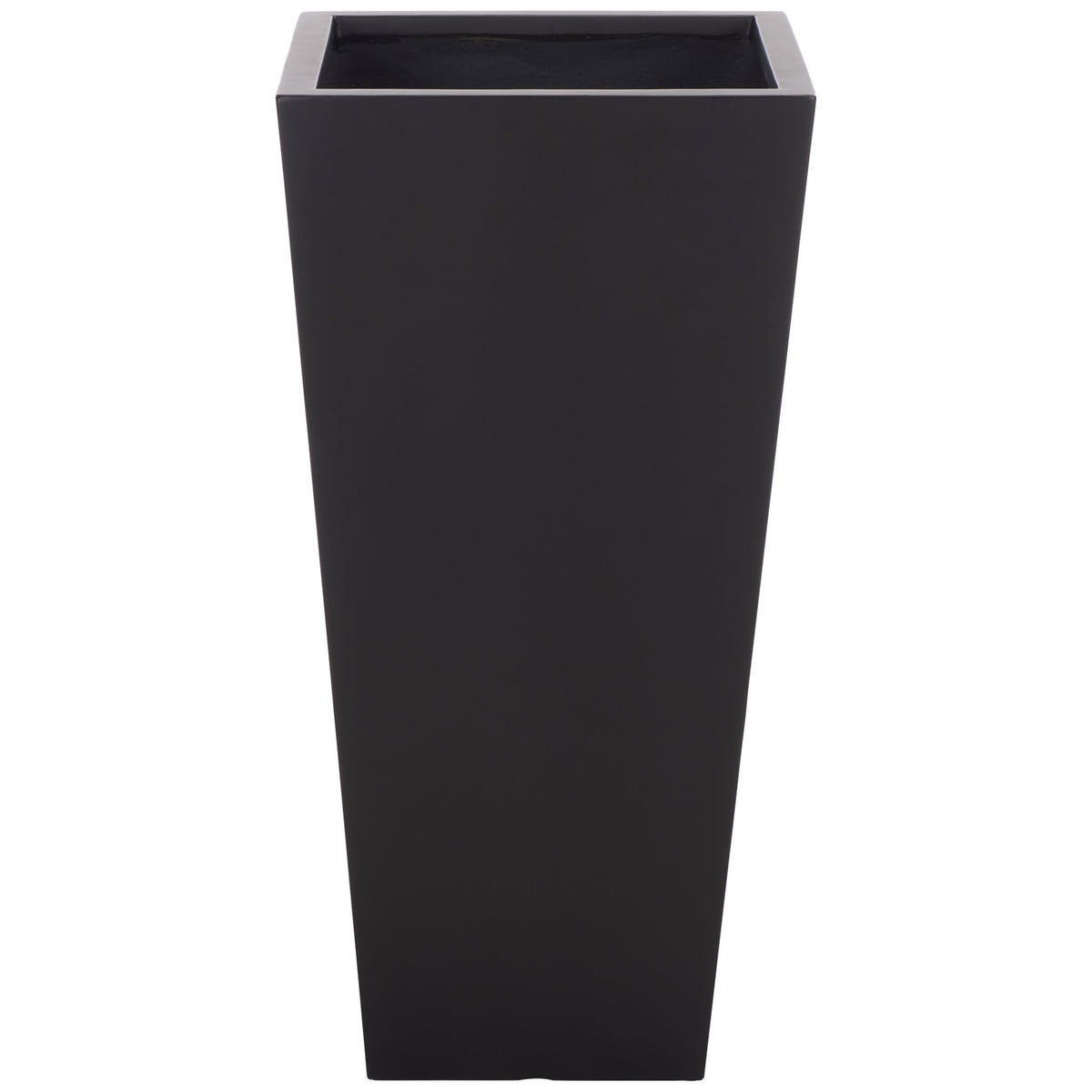 A broad square opening and sleek black finish define this generously sized tapered planter. || PAT1544A || front_studio