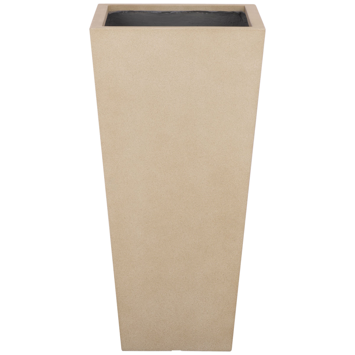 A generously sized beige planter pairs a broad square opening with tapered sides. || PAT1544B || front_studio