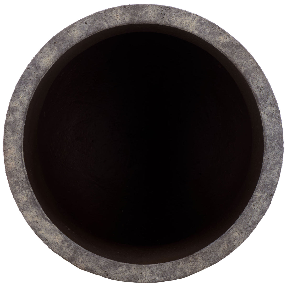 Wide planting opening has a thick, weathered rim and a dark interior || PAT1548A || top_studio