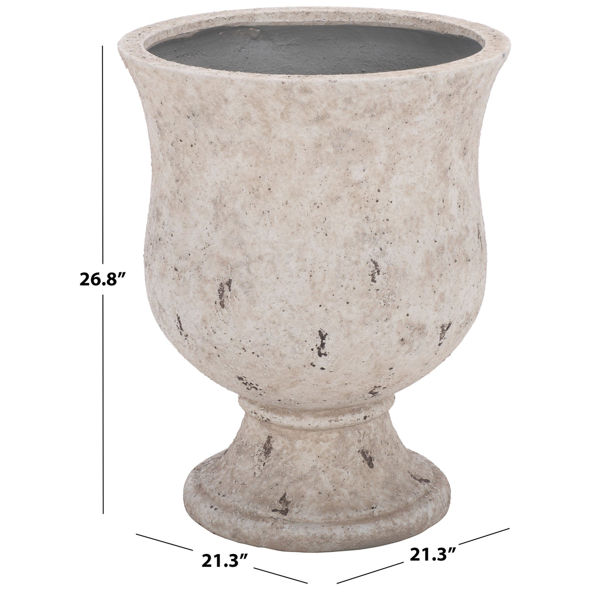 Generous planter measures 21.3 inches wide and deep and 26.8 inches high