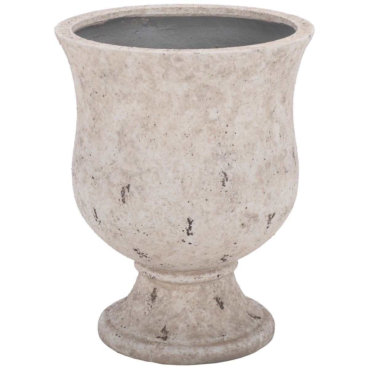 Large antique white planter combines a graceful urn silhouette with a sturdy pedestal || PAT1548B || front_studio