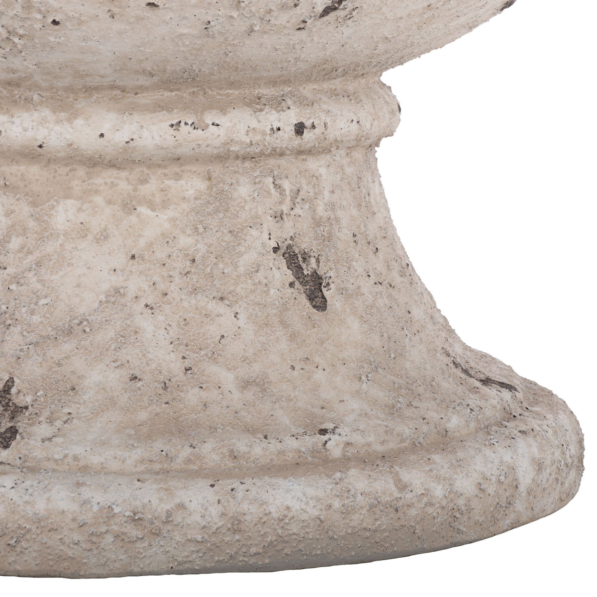 Sculpted pedestal foot carries subtle gray distressing across its white finish || PAT1548B || leg_studio