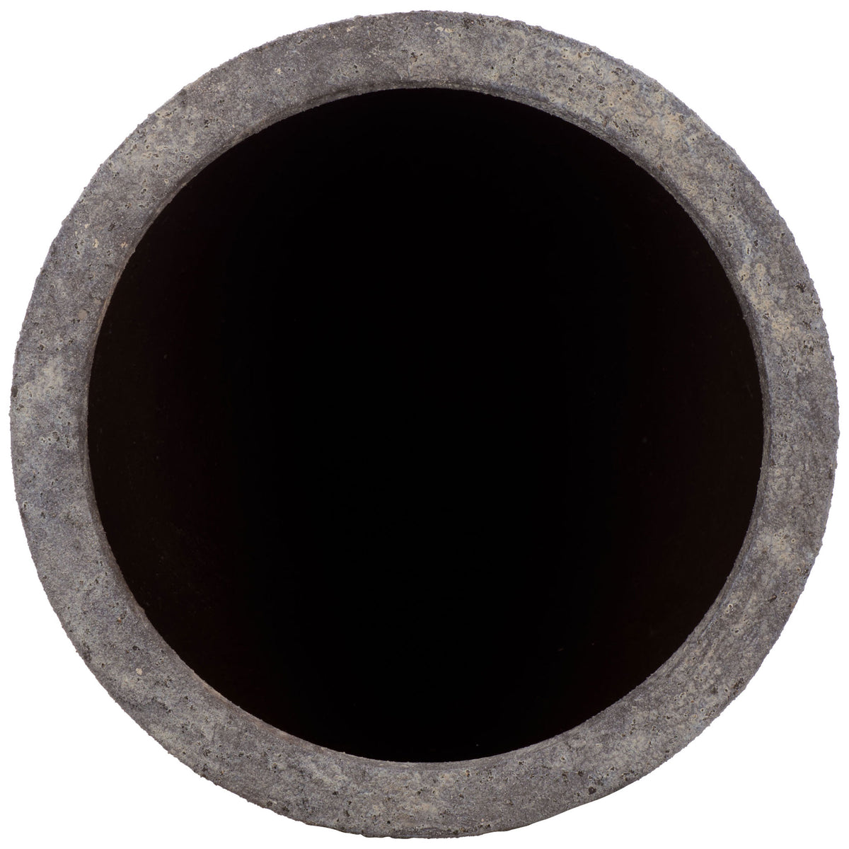 A broad circular mouth is framed by the planter's thick antique brown rim. || PAT1549A || top_studio